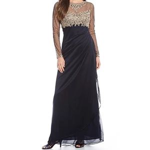 Gold/navy gown matte jersey draped skirt